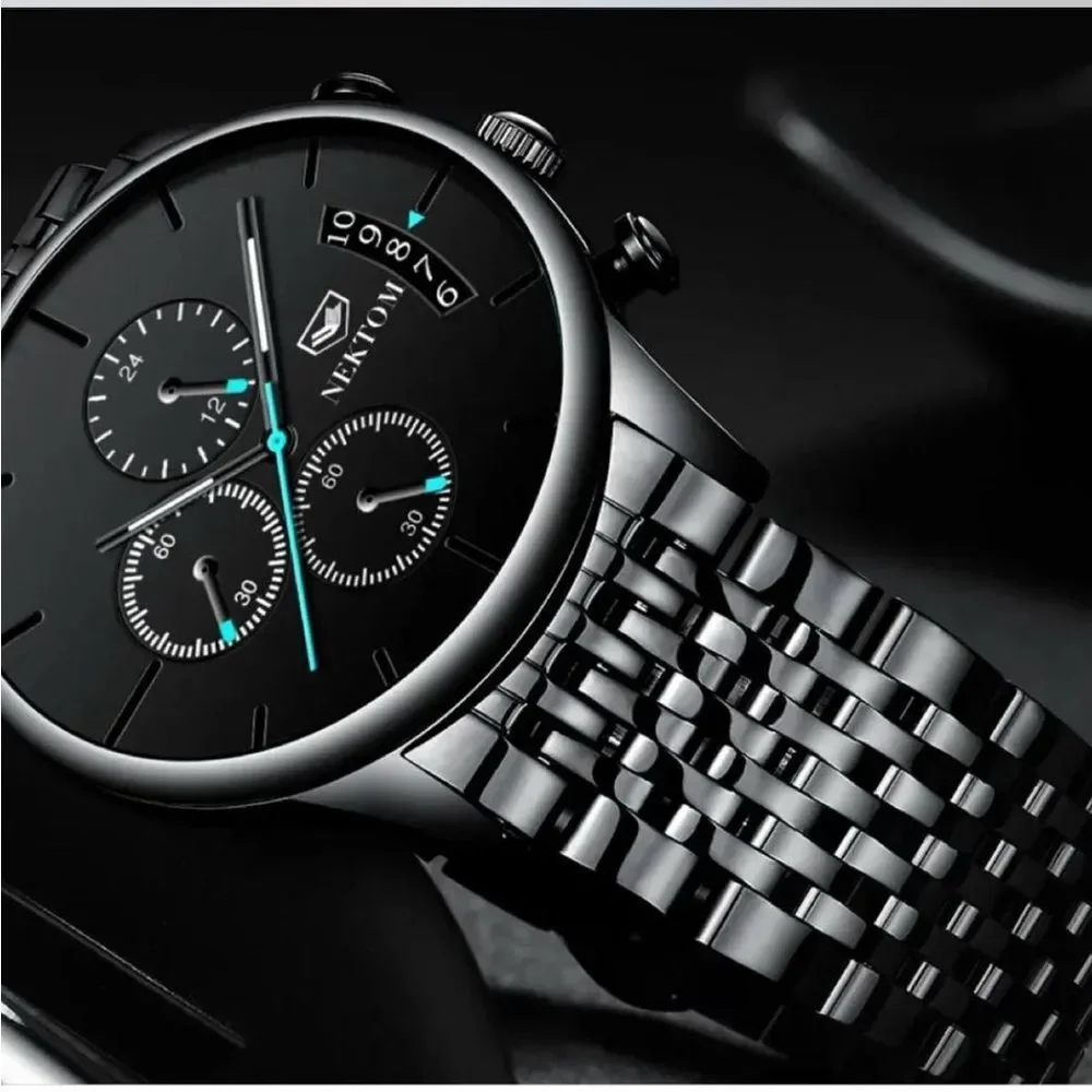Nektom men's stainless steel quartz chronograph watch